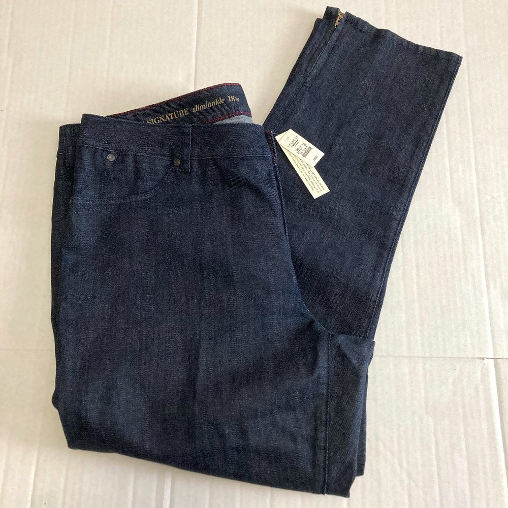 NWT Talbots W Signature Dark Wash Denim Jeans-Slim Ankle Zip Size Plus 18 W